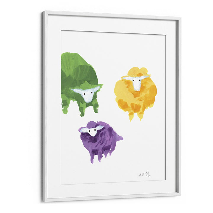 Sheep Triplets By Ania Zwara Kids Room Art in White Frame With Mount