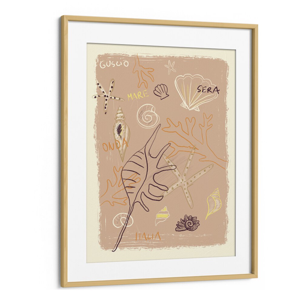 Shells by Studio Dolci Kitchen Posters in Oak Wood Frame With Mount