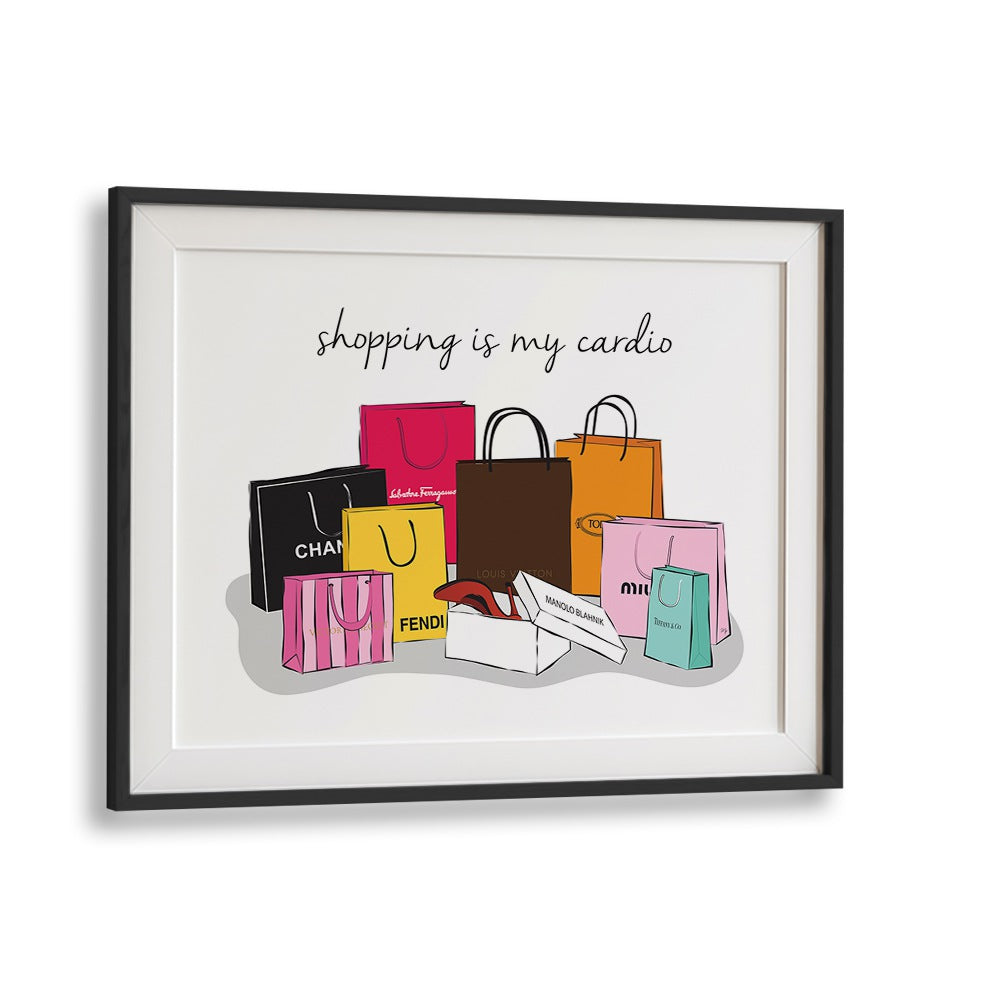 Shopping Cardio by Martina Fashion Paintings Fashion Posters in Black Frame With Mount