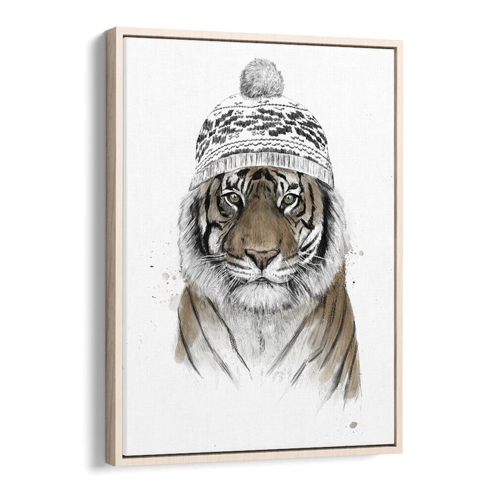 Siberian Tiger By Balazs Solti Wildlife Art Prints in Oak Wood Floater Frame