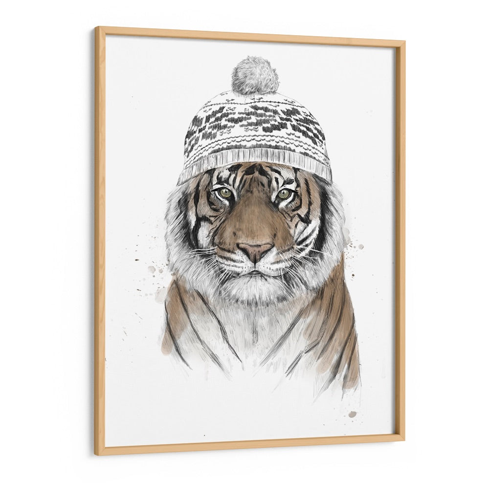 Siberian Tiger By Balazs Solti Wildlife Art Prints in Oak Wood Plain Frame