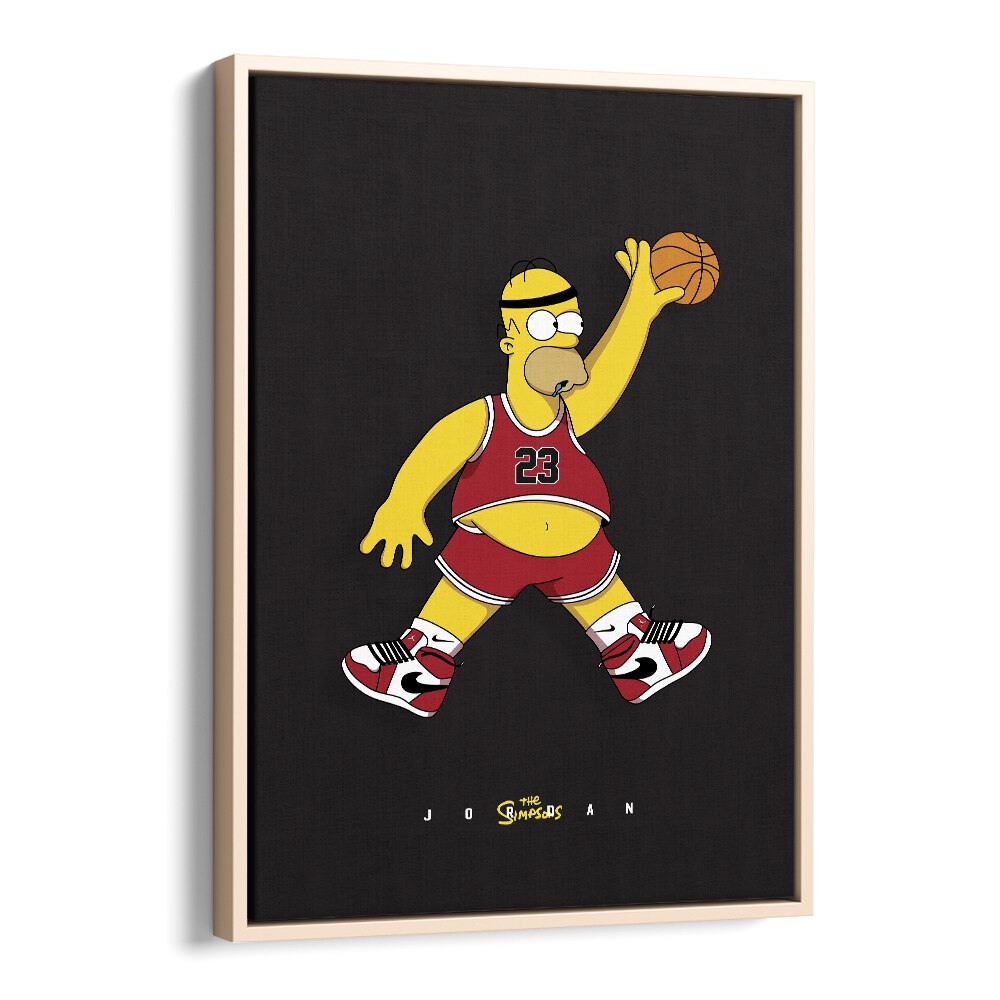 Simpsons X Basketball Comic Wall Art Comic Posters in Oak Wood Floater Frame