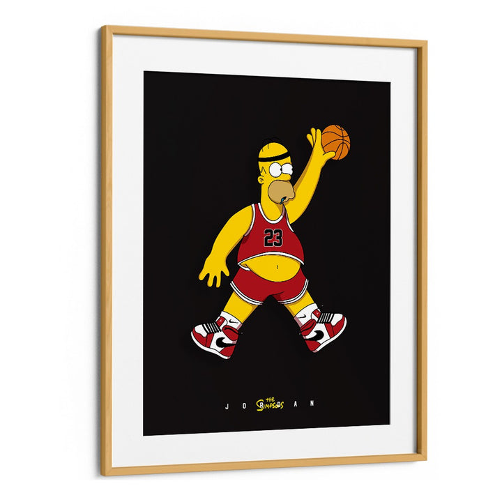 Simpsons X Basketball Comic Wall Art Comic Posters in Oak Wood Frame With Mount