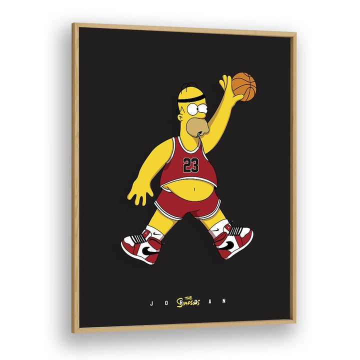 Simpsons X Basketball Comic Wall Art Comic Posters in Oak Wood Plain Frame