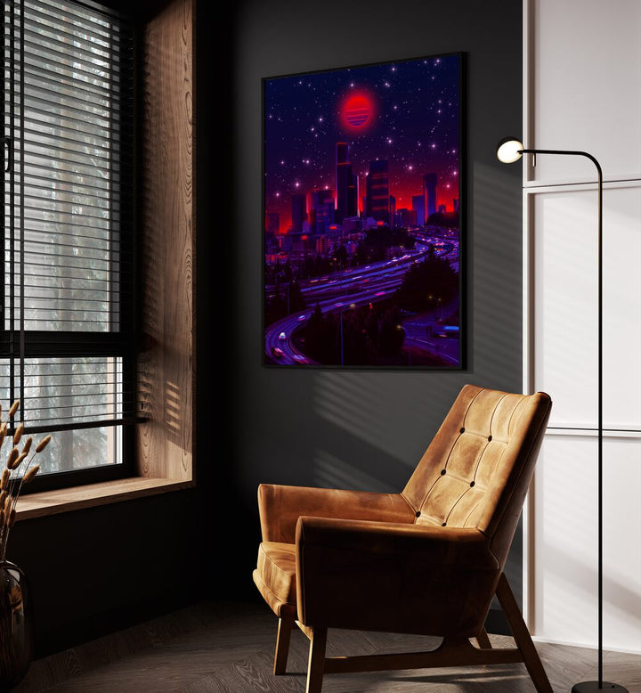 Sincity By Ritvik Takkar Surrealism in Black Plain Frame placed on a Dark Grey Colored Wall  in the Drawing Room