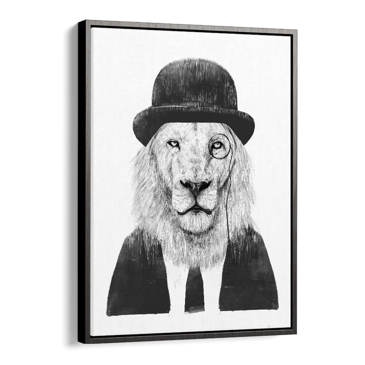 Sir Lion By Balazs Solti Wildlife Art Prints in Black Floater Frame