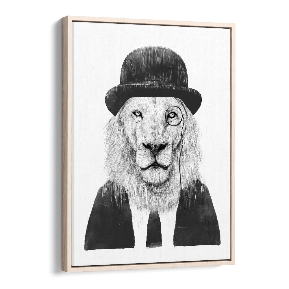 Sir Lion By Balazs Solti Wildlife Art Prints in Oak Wood Floater Frame