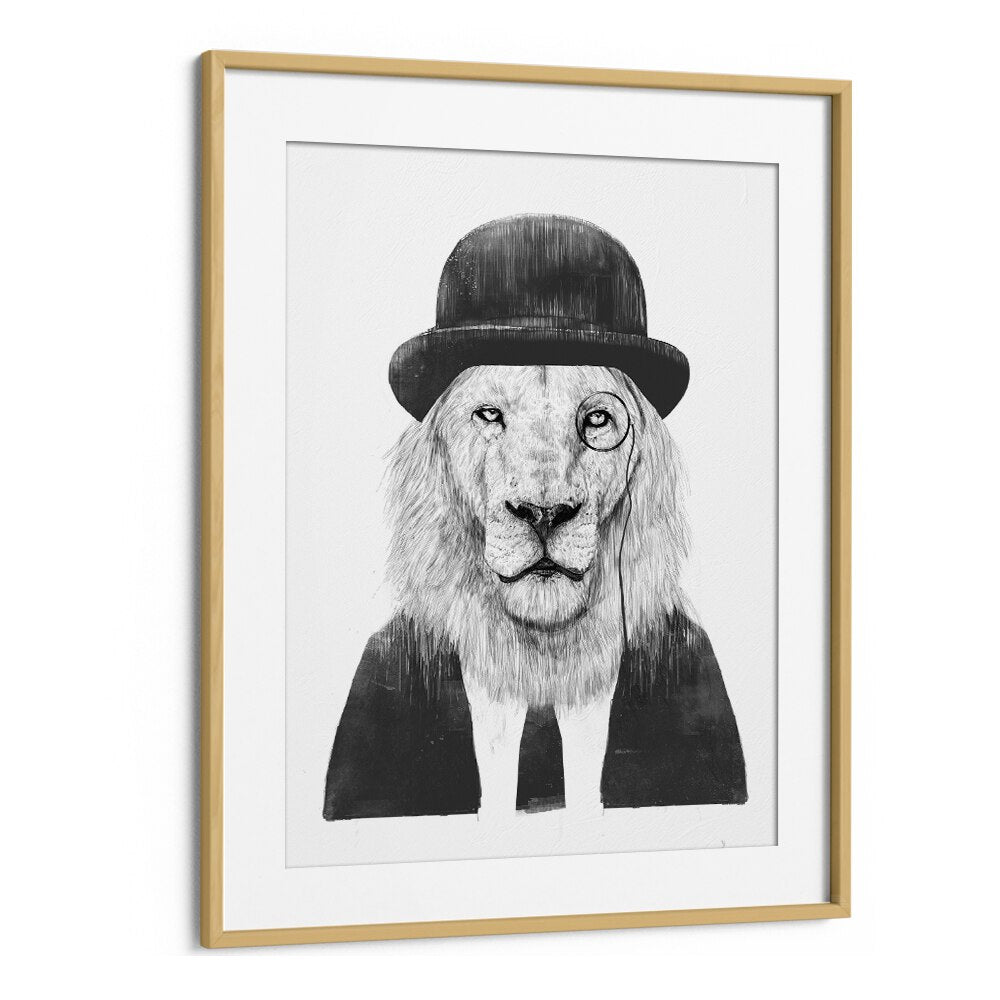 Sir Lion By Balazs Solti Wildlife Art Prints in Oak Wood Frame With Mount