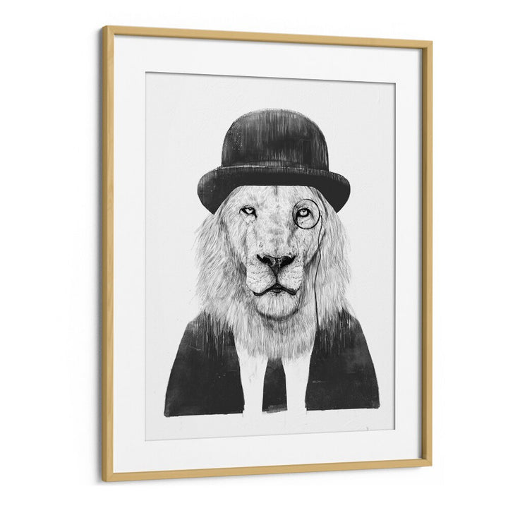 Sir Lion By Balazs Solti Wildlife Art Prints in Oak Wood Frame With Mount