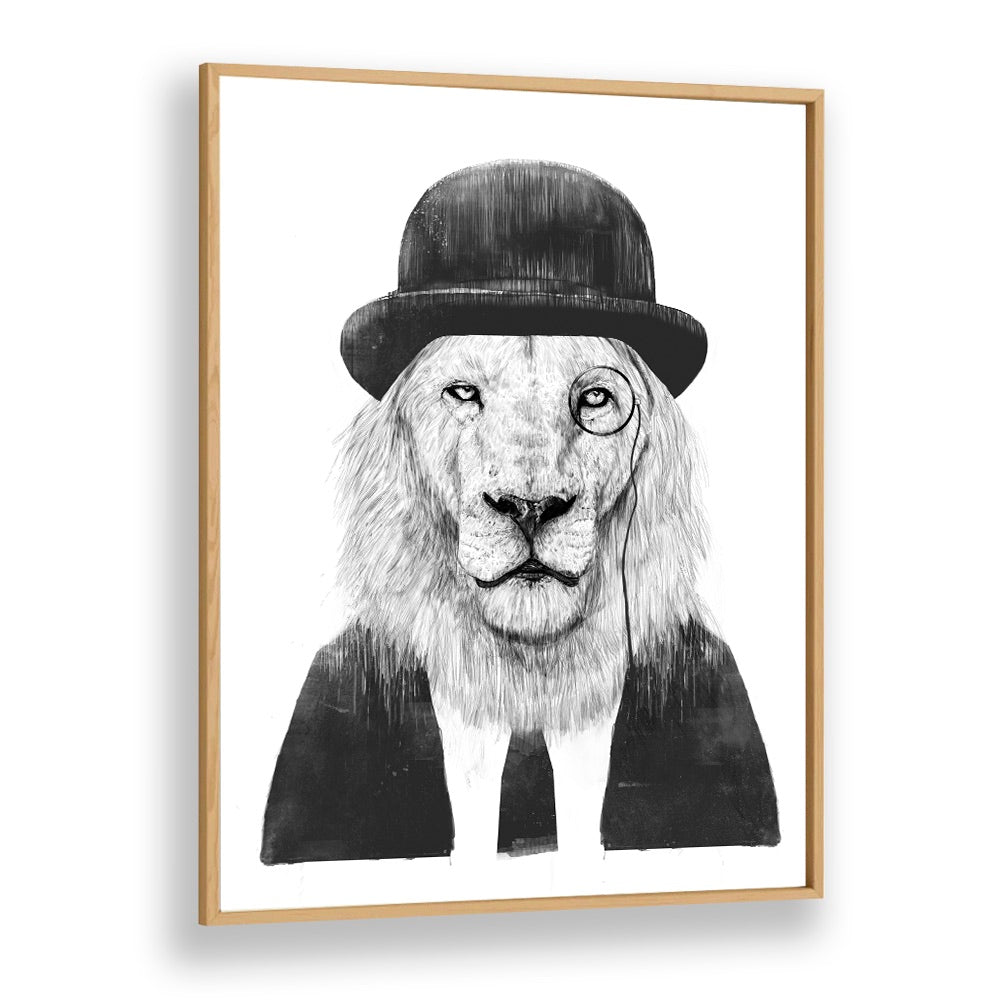 Sir Lion By Balazs Solti Wildlife Art Prints in Oak Wood Plain Frame