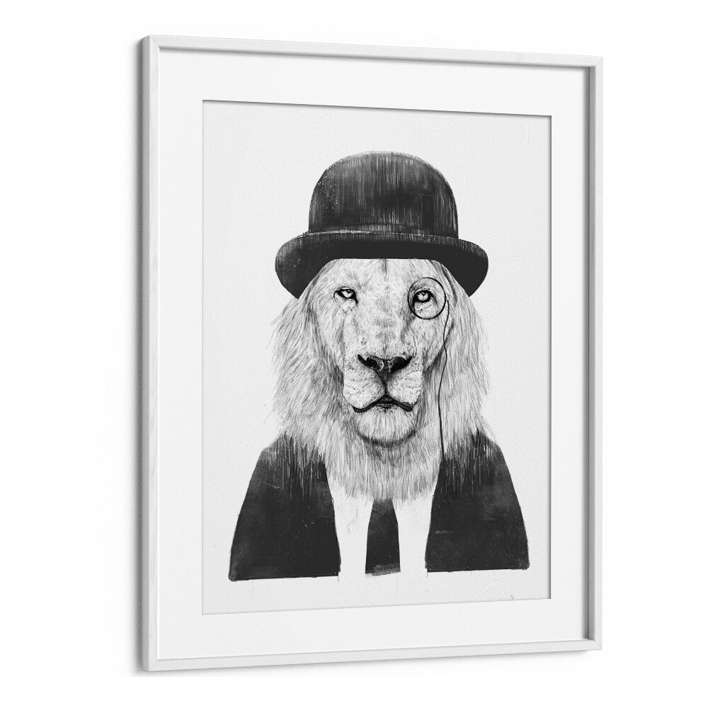 Sir Lion By Balazs Solti Wildlife Art Prints in White Frame With Mount