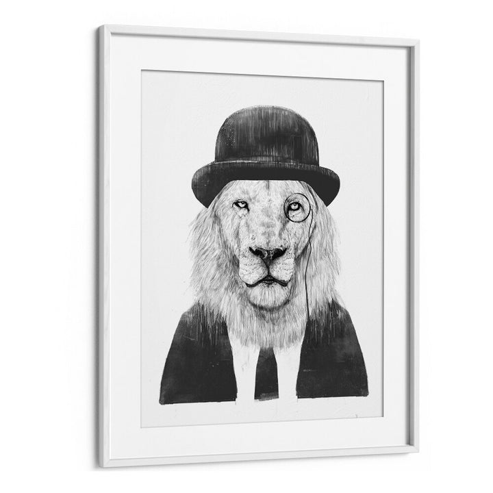 Sir Lion By Balazs Solti Wildlife Art Prints in White Frame With Mount