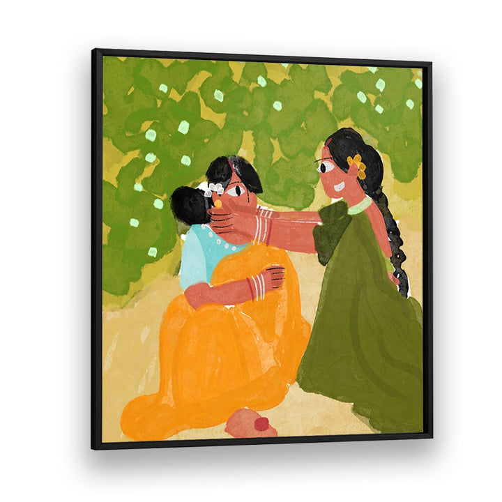 SISTERS-BOND-BY-SHREYA-ROY-CHOWDARY-INDIAN-ART-PAINTINGS-BLACK-FRAME-WITH-MOUNT
