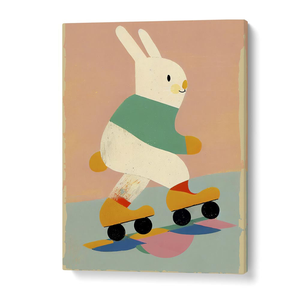 Skating Bunny by Treechild Kids Room Paintings in Gallery Wrap