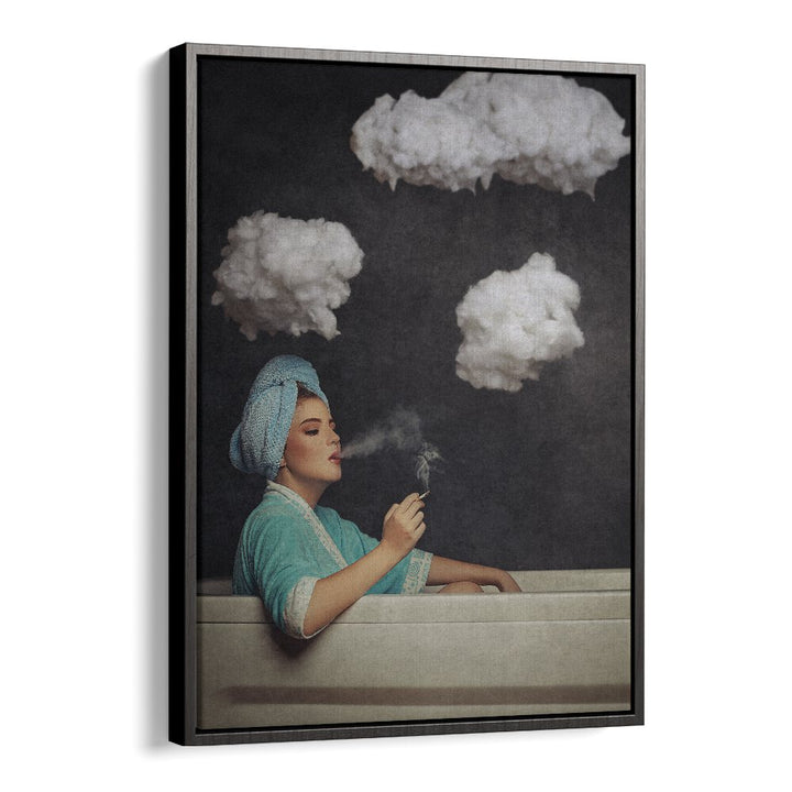 Smoke Out  Women Illustrations paintings in Black Floater Frame