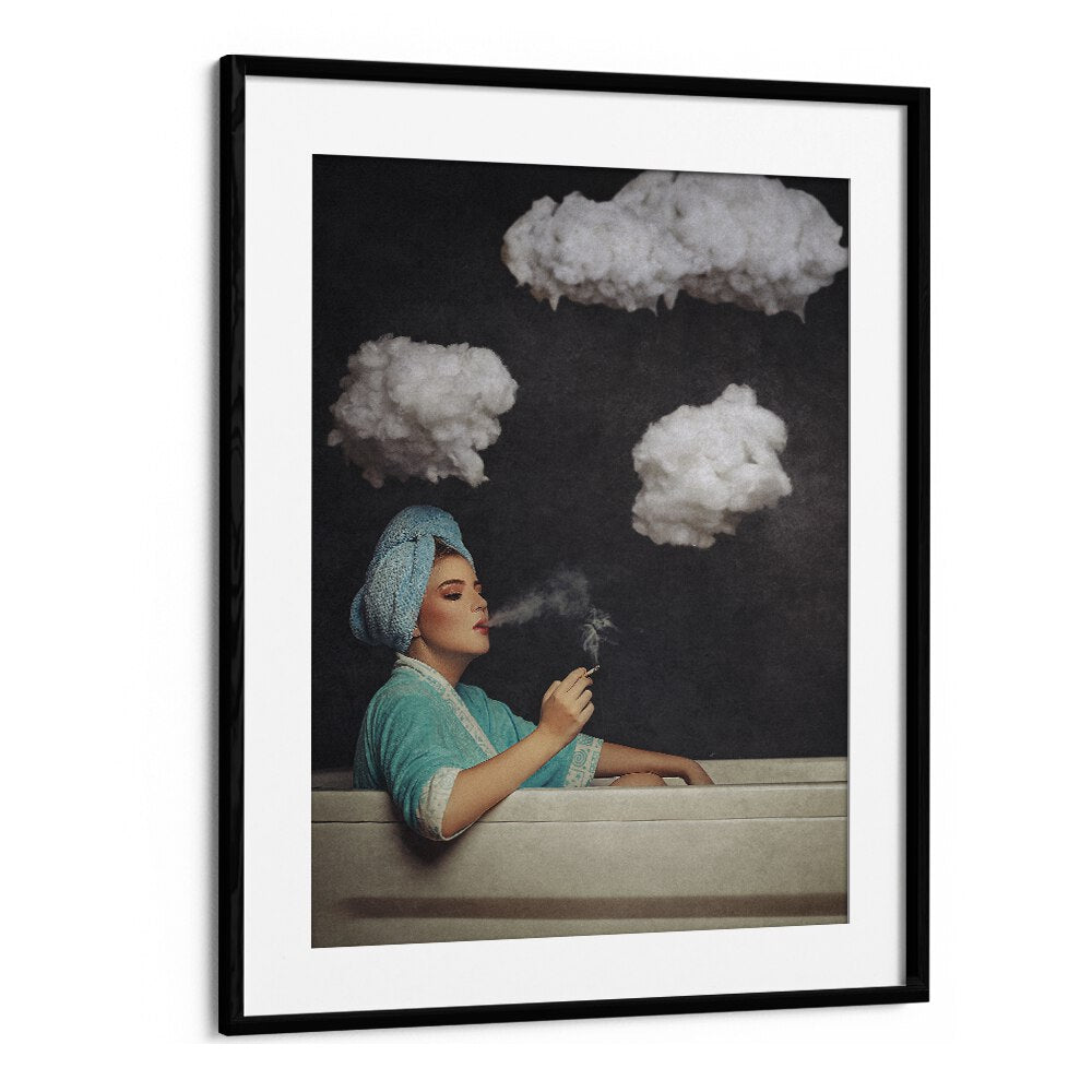 Smoke Out  Women Illustrations paintings in Black Frame With Mount