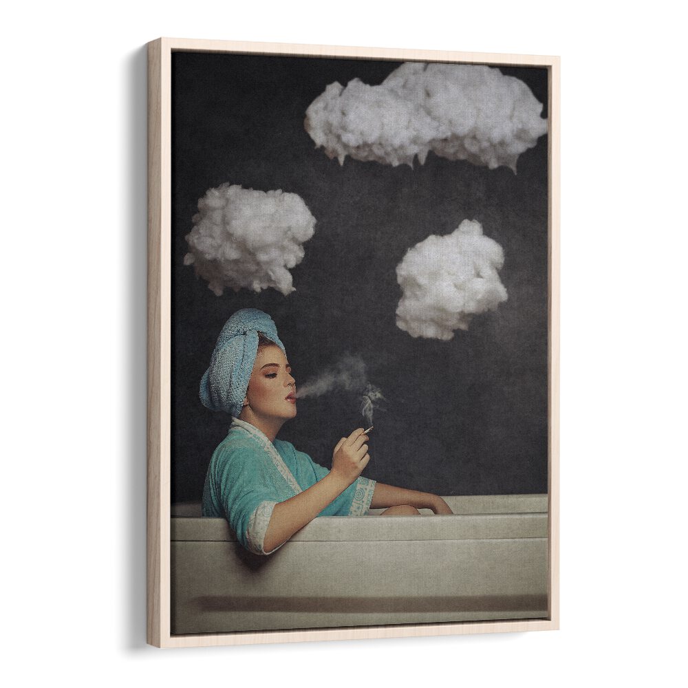 Smoke Out  Women Illustrations paintings in Oak Wood Floater Frame