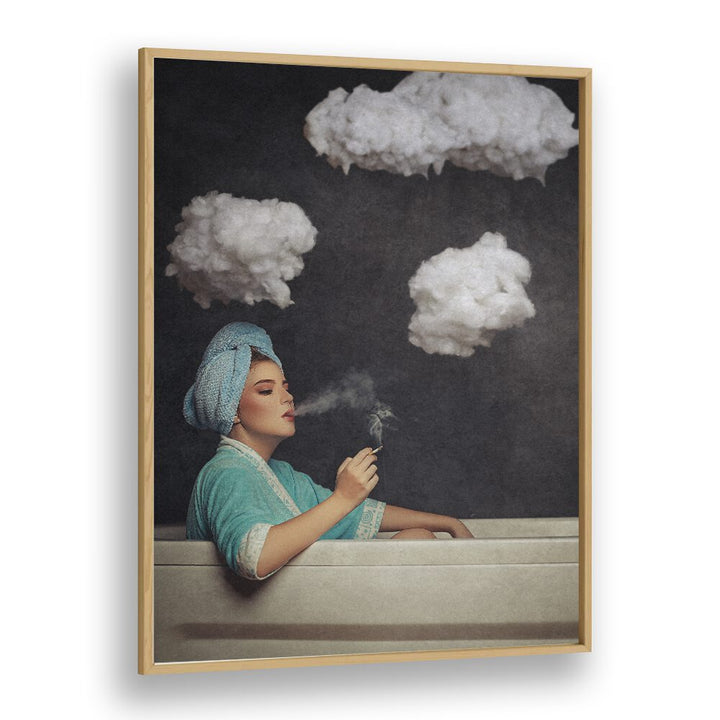 Smoke Out  Women Illustrations paintings in Oak Wood Plain Frame