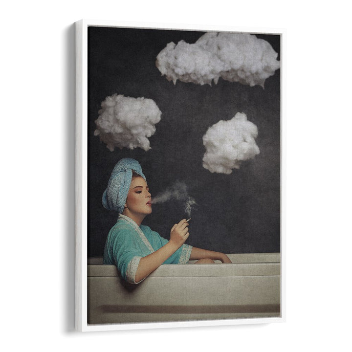 Smoke Out  Women Illustrations paintings in White Floater Frame