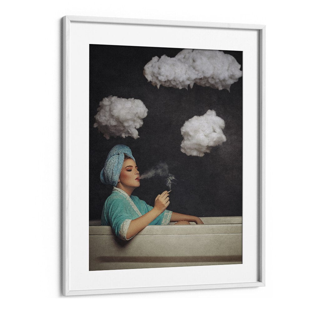 Smoke Out  Women Illustrations paintings in White Frame With Mount