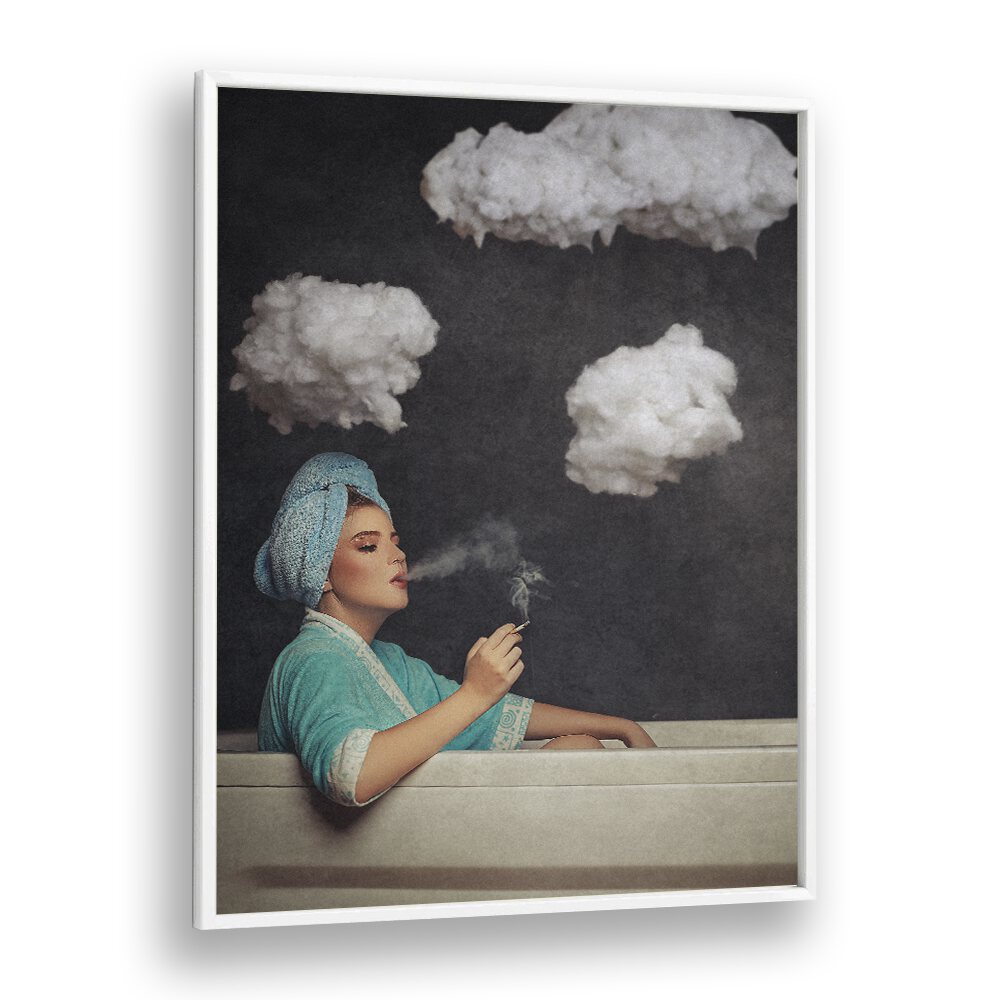 Smoke Out  Women Illustrations paintings in White Plain Frame