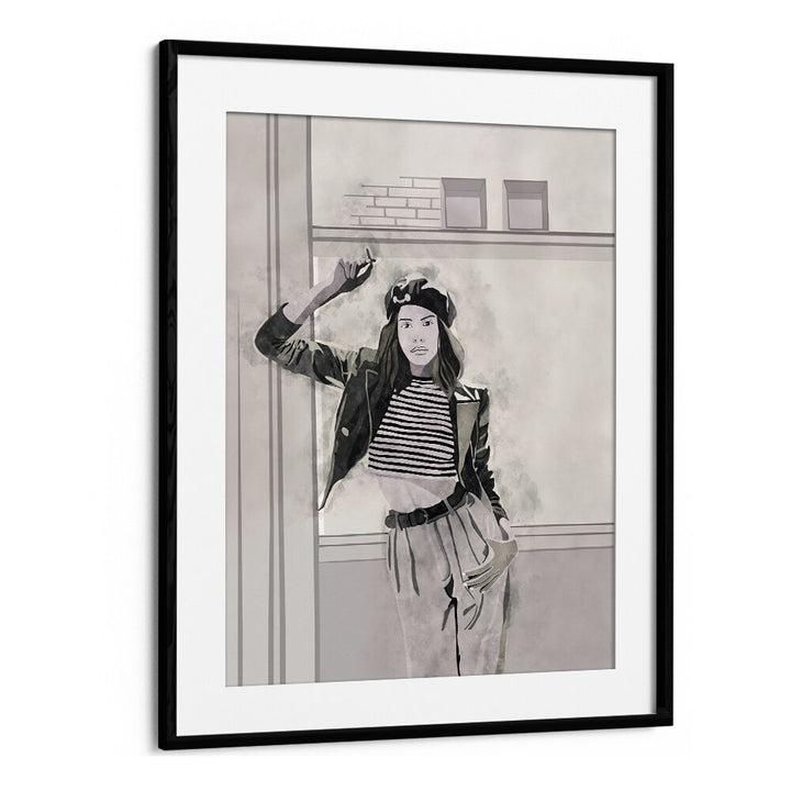 Smoking Woman I by Emel Tunaboylu Women Illustrations paintings in Black Frame With Mount