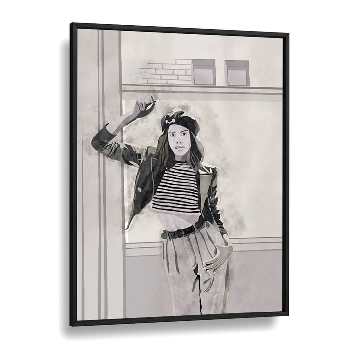 Smoking Woman I by Emel Tunaboylu Women Illustrations paintings in Black Plain Frame