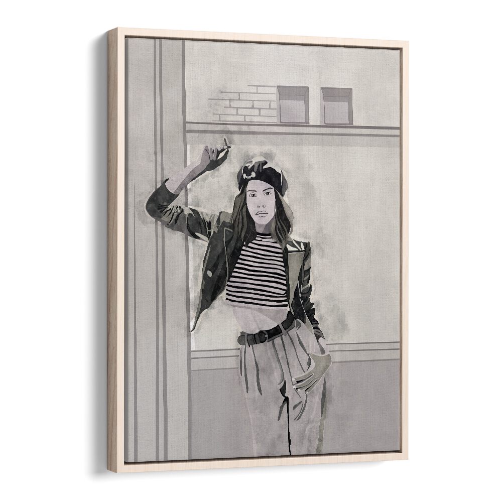 Smoking Woman I by Emel Tunaboylu Women Illustrations paintings in Oak Wood Floater Frame