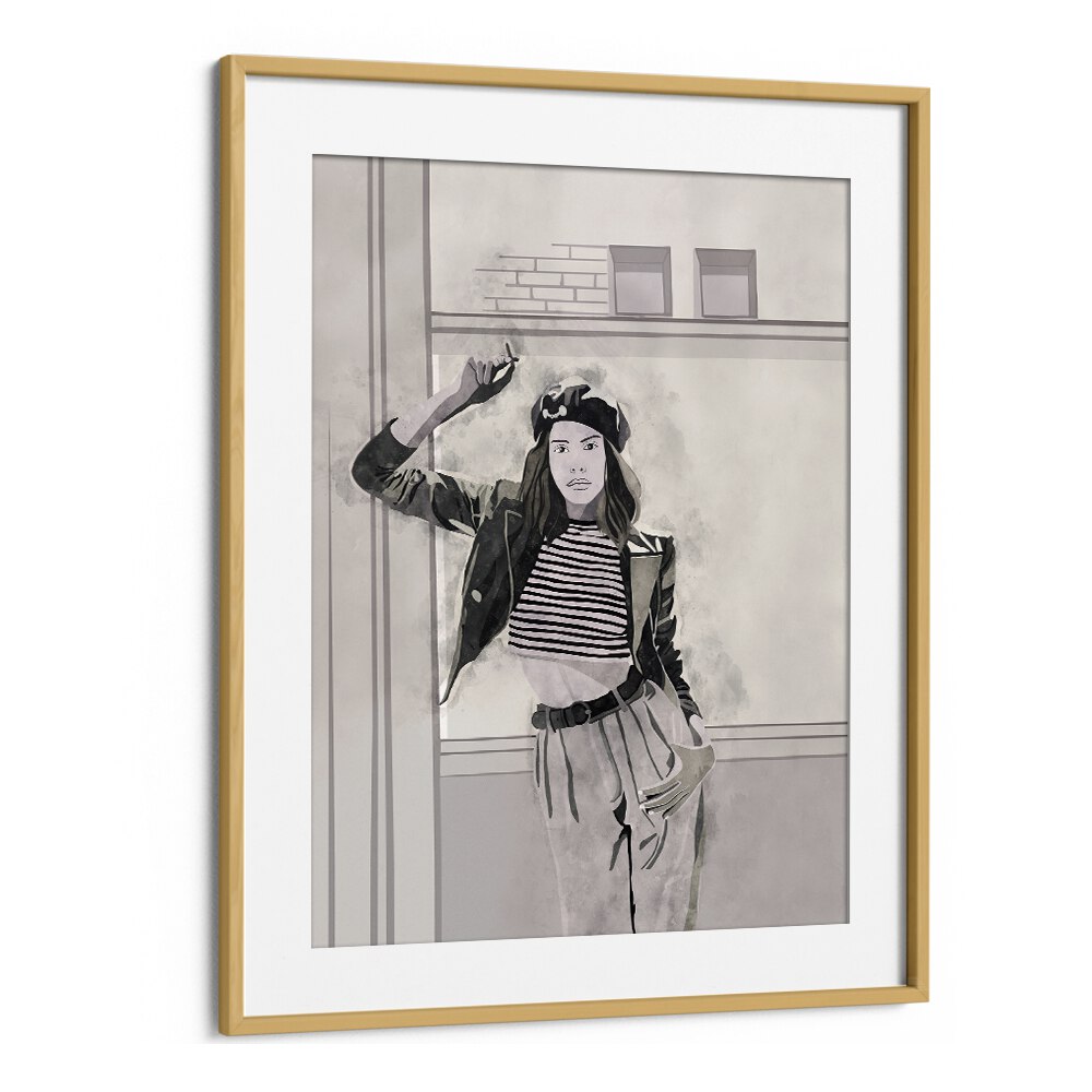 Smoking Woman I by Emel Tunaboylu Women Illustrations paintings in Oak Wood Frame With Mount