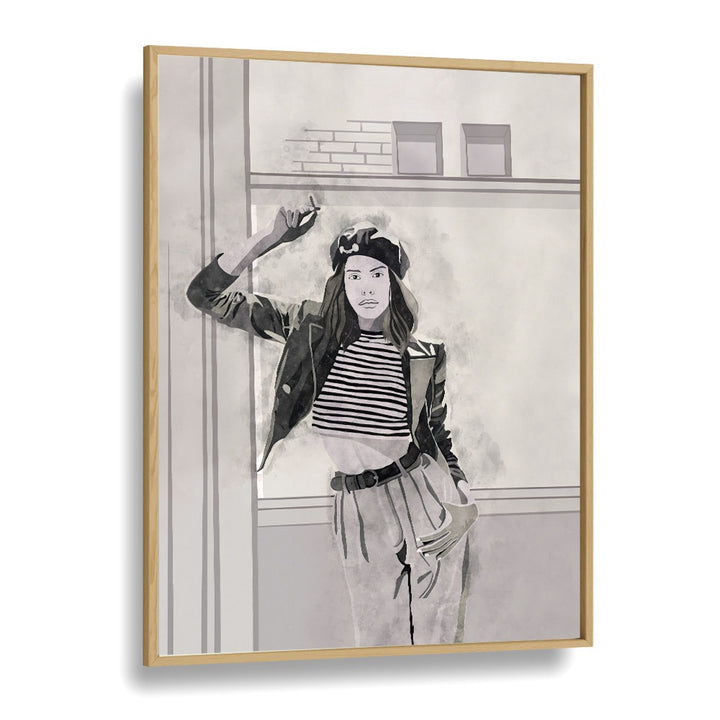 Smoking Woman I by Emel Tunaboylu Women Illustrations paintings in Oak Wood Plain Frame