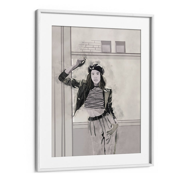 Smoking Woman I by Emel Tunaboylu Women Illustrations paintings in White Frame With Mount