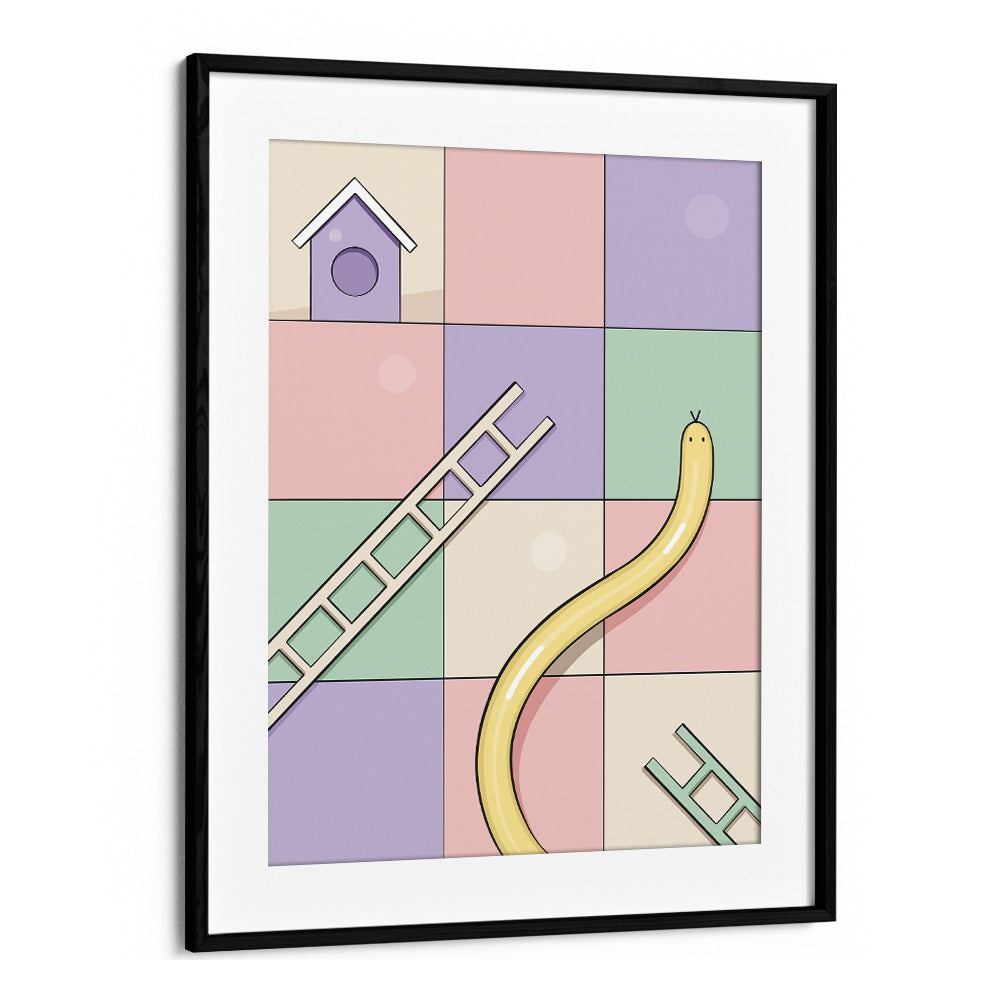 Snakes & Ladders By Samridhi Sharma Gaming Posters in Black Frame With Mount