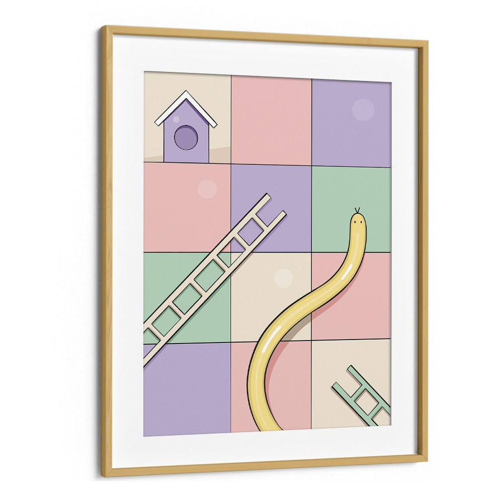 Snakes & Ladders By Samridhi Sharma Gaming Posters in Oak Wood Frame With Mount