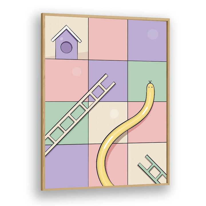 Snakes & Ladders By Samridhi Sharma Gaming Posters in Oak Wood Plain Frame