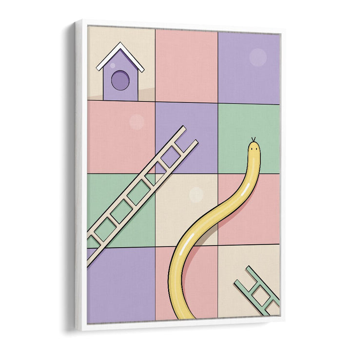 Snakes & Ladders By Samridhi Sharma Gaming Posters in White Floater Frame