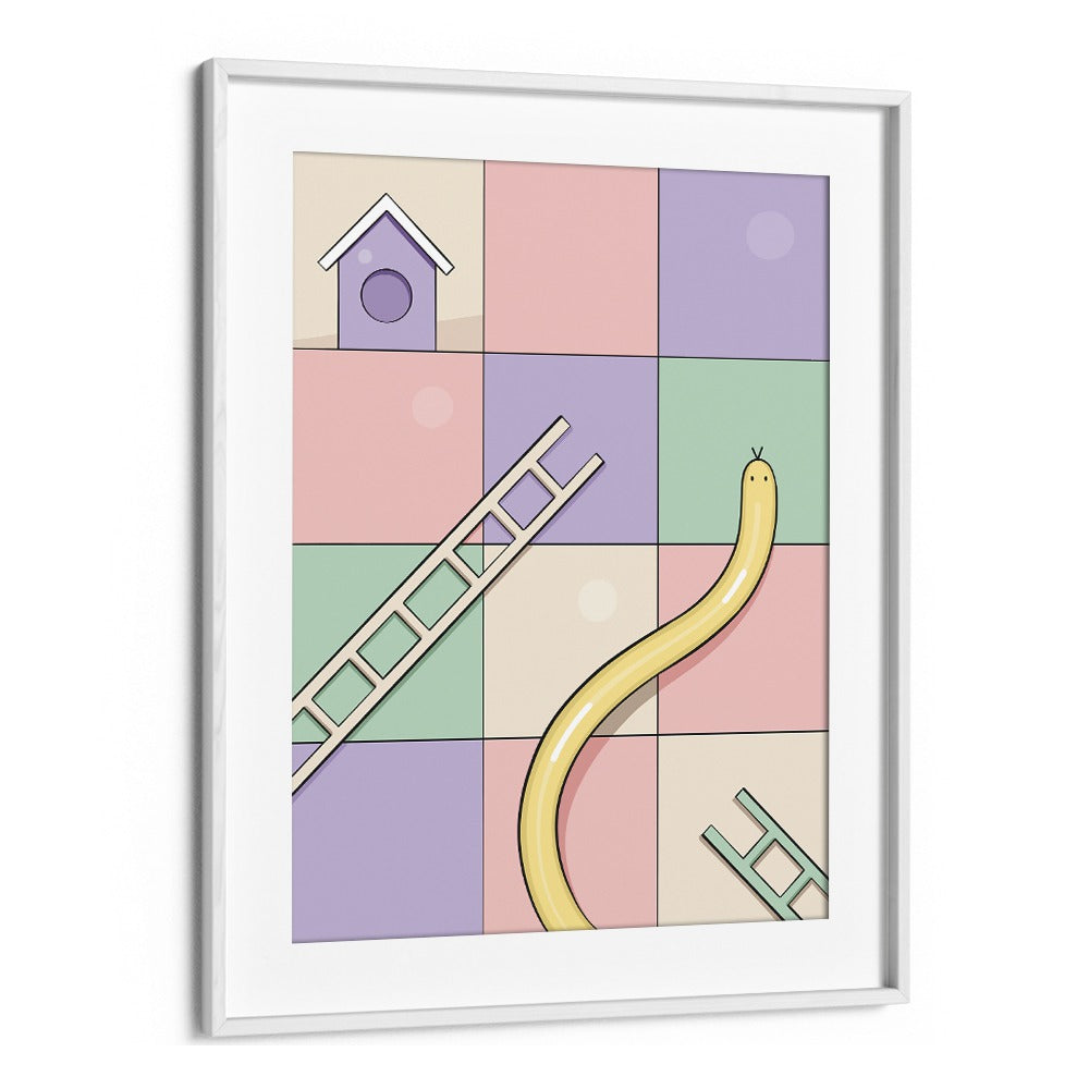 Snakes & Ladders By Samridhi Sharma Gaming Posters in White Frame With Mount