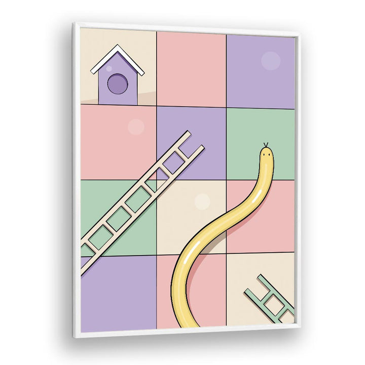 Snakes & Ladders By Samridhi Sharma Gaming Posters in White Plain Frame