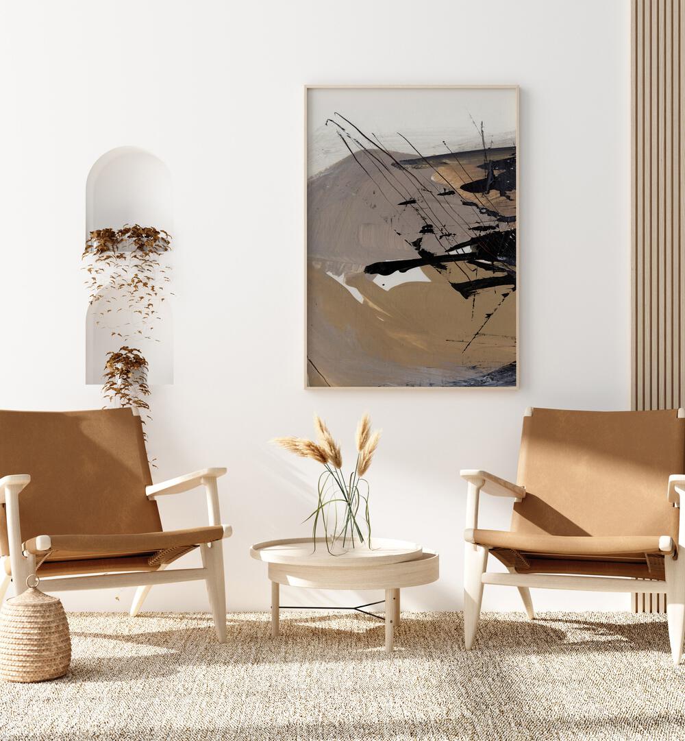 Snap I By Dan Hobday Abstract Art Abstract Paintings in Oak Wood Plain Frame placed on a White Colored Wall in the Living Room