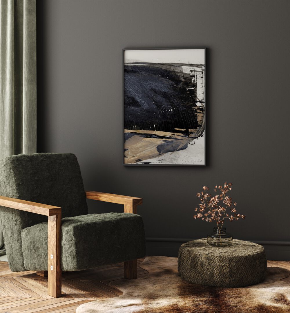 Snap III By Dan Hobday Abstract Art Abstract Paintings in Black Plain Frame placed on a Dark Grey Colored Wall in the Drawing Room