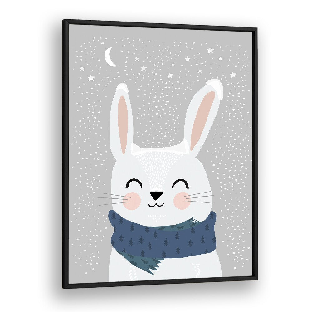 Snow Bunny by Treechild Kids Paintings in Black Plain Frame