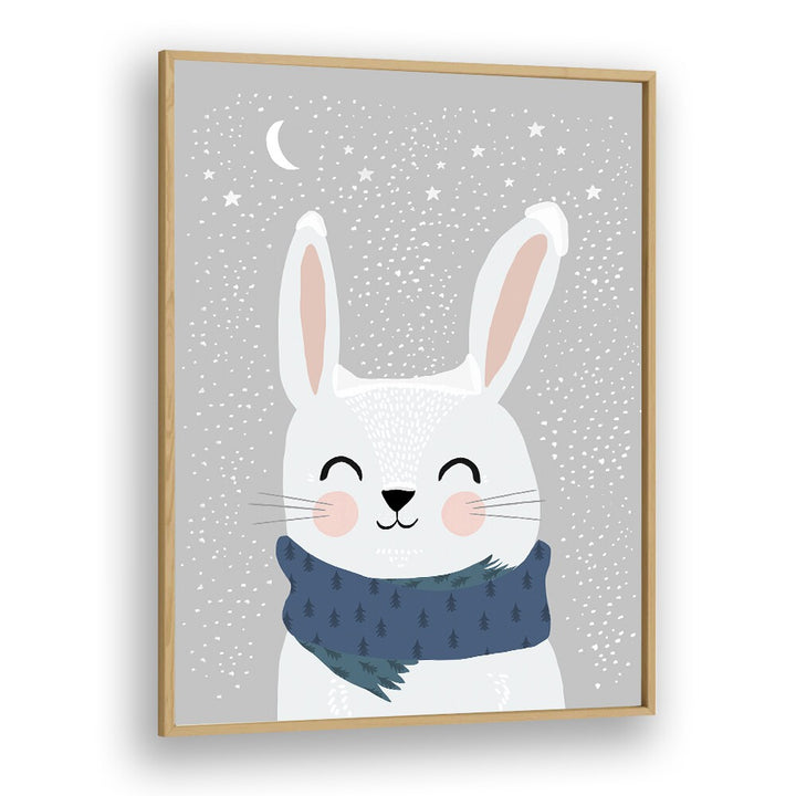 Snow Bunny by Treechild Kids Paintings in Oak Wood Plain Frame