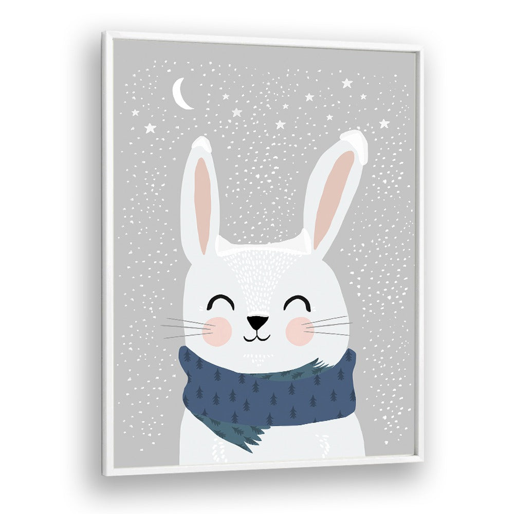 Snow Bunny by Treechild Kids Paintings in White Plain Frame