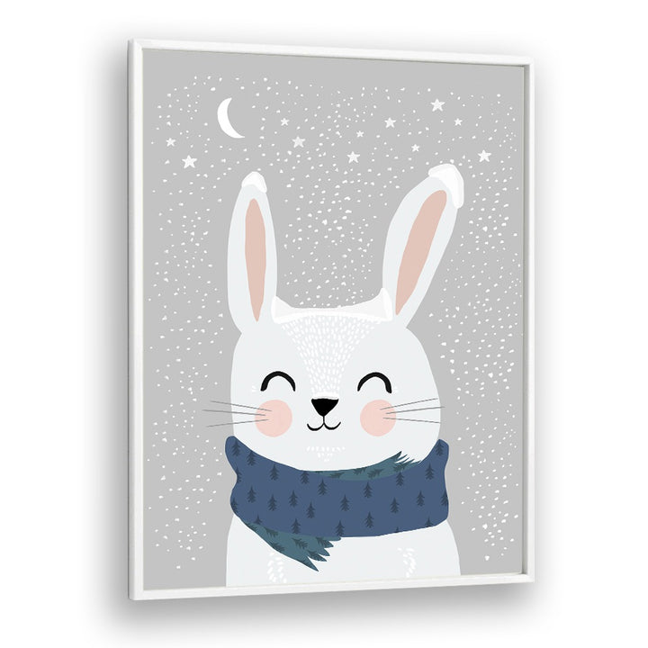 Snow Bunny by Treechild Kids Paintings in White Plain Frame