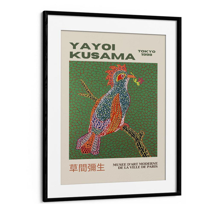 Song Bird By Yayoi Kusama Japanese Vintage Paintings in Black Frame With Mount