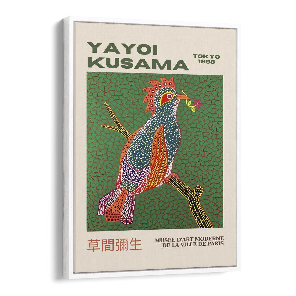 Song Bird By Yayoi Kusama Japanese Vintage Paintings in White Floater Frame