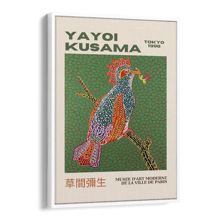 Song Bird By Yayoi Kusama Japanese Vintage Paintings in White Floater Frame