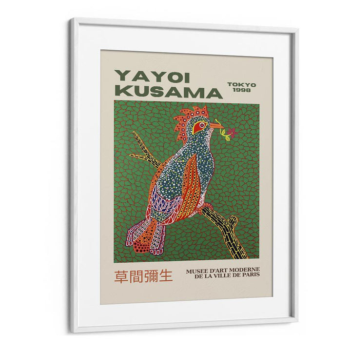 Song Bird By Yayoi Kusama Japanese Vintage Paintings in White Frame With Mount