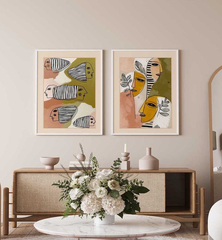 SOULFUL GAZE , SET OF 2 PAINTINGS