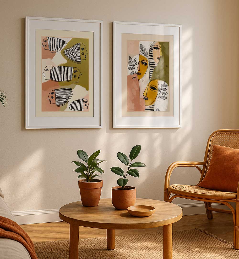 SOULFUL GAZE , SET OF 2 PAINTINGS