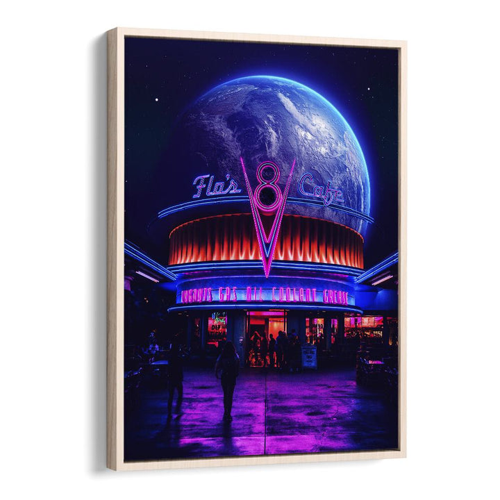 Space Cafe by Ritvik Takkar Surrealism in Oak Wood Floater Frame